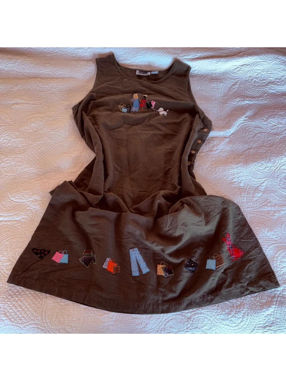 1990’s Maggie Barnes Olive Green Vintage Cottagecore Teacher Embroidery Dress